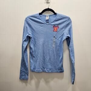 VINTAGE Y2K 2000s NEW with tag Old Navy Girls Long Sleeve Top Blue Butterfly 16